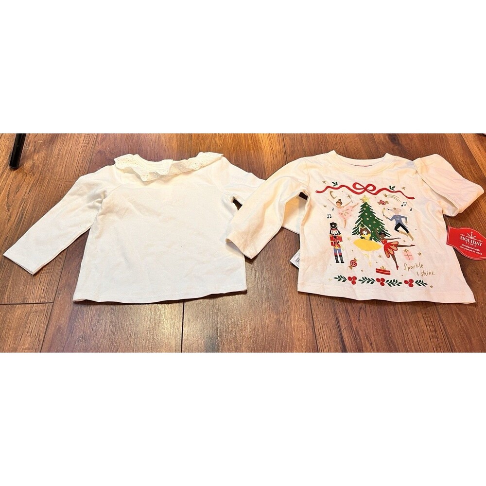 Lot Of 2 Baby Girls Infant 12 Month Long Sleeve Shirts Nwt Holiday Nutcracker